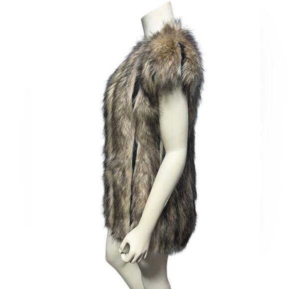 Design Lab Lord & Taylor Faux Fur Vest Tan and Brown Lined Fake Fur Vest Small - Picture 4 of 12